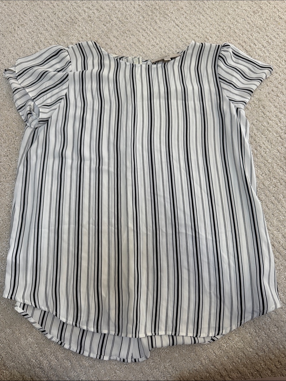 LOFT White Blouse with Black Vertical Stripes
